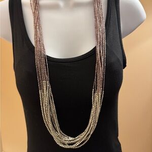 Plum and silver beaded multi strand BOHO necklace w/adjustable clasp